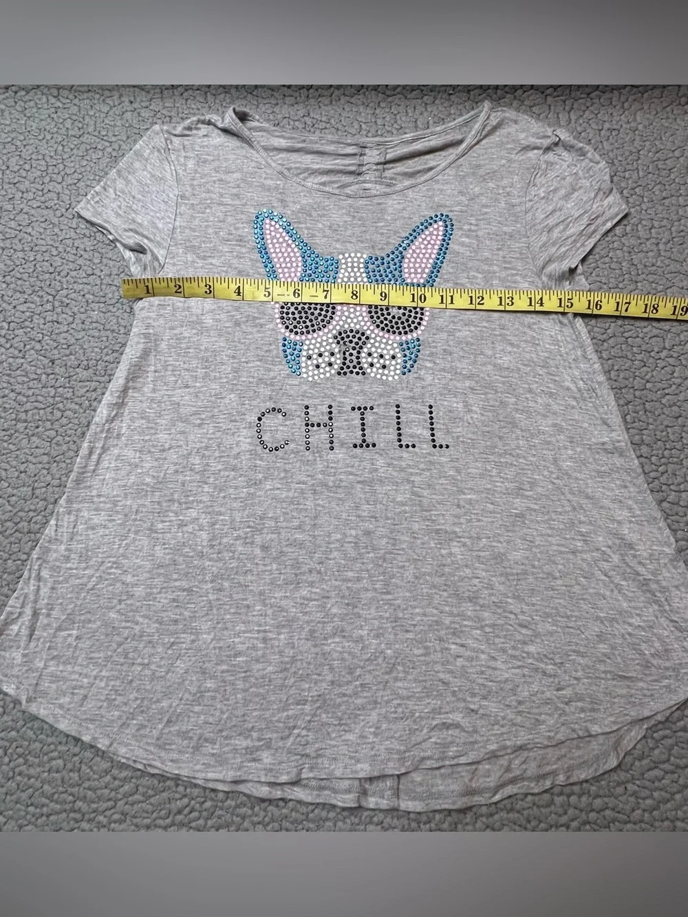 Justice Short Sleeve T Shirt French Bull Dog Gray And Blue Size 16